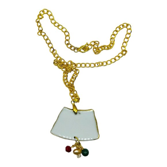 Holly Broken China Artisan Pendant w/ Pearls & Coral Berries & Bows Collection - Picture 10 of 17